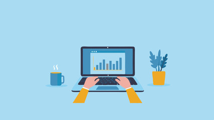 Analyzing Business Data On Laptop Home Office Productivity Work From Home Success Finance Growth Chart