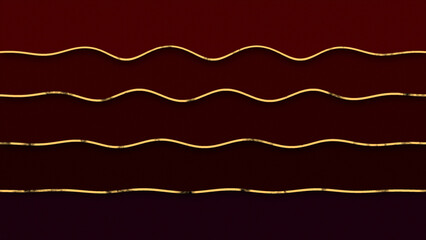 Abstract luxury background with golden lines on Red background. Wavy pattern golden lines background