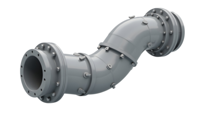 Industrial pipe joint with bolts and flange, durable metal construction for fluid transport