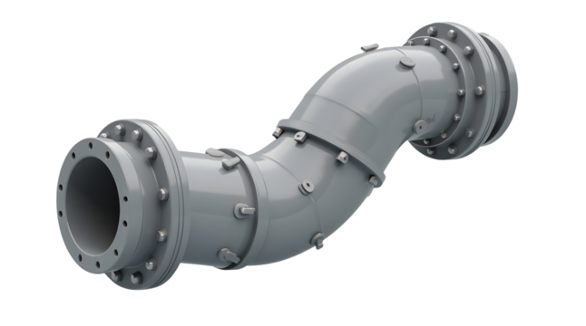 Industrial pipe joint with bolts and flange, durable metal construction for fluid transport