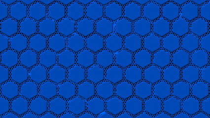 abstract hi-tech hexagonal shapes with glowing metal mesh futuristic background, Royal blue  hex shapes hi-tech background