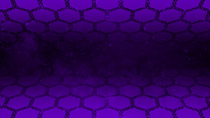 abstract hi-tech hexagonal shapes with moving particles in space futuristic background, Purple hex...