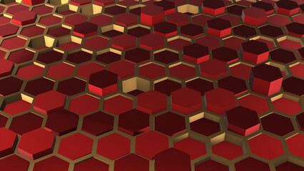 Simple 3d Red hexagonal geometrical shapes with golden boundary luxury futuristic background