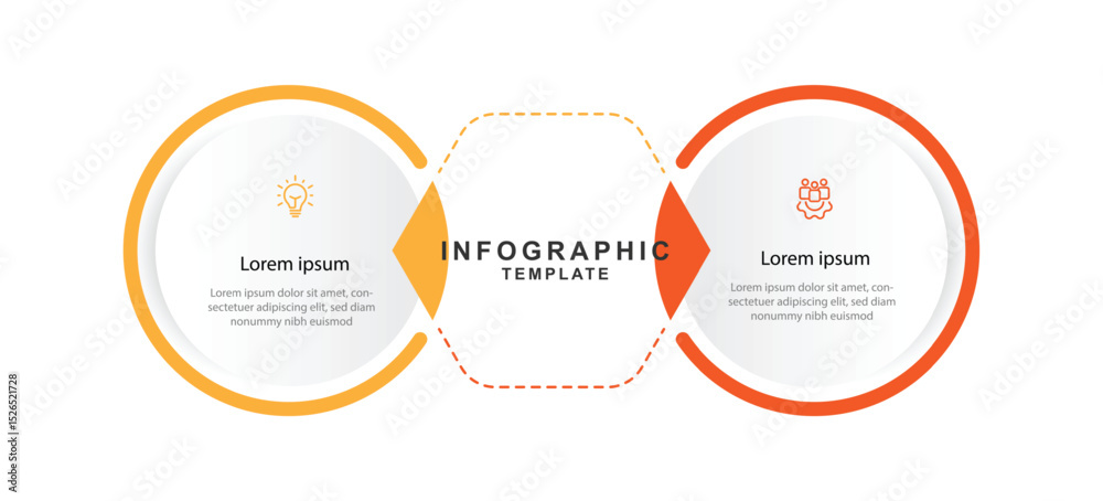 Poster Business infographic template. 2 step circle infographic concept with icons can be used for workflow, business information, presentation data