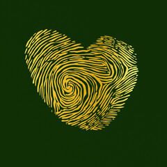 black and white image depicting a heart shape formed by a fingerprint. The swirling lines of the fingerprint create a unique and visually interesting representation of a heart.