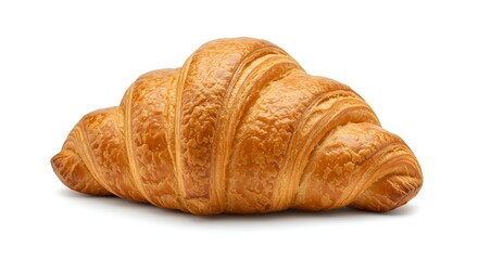 Golden Baked Croissant on White Background