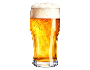 Watercolor illustration of beer glass with foam. 