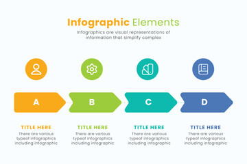 Business growth arrow infographic template, Infographic 4 Steps to success, Planning, Marketing, Strategy, and Business Presentation. Vector illustration.