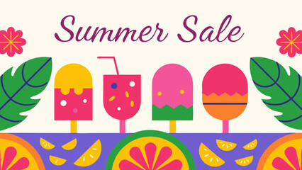 Beat the Heat Summer Sale Colorful Popsicles Lemon Slices and Tropical Vibes A Sweet Treat for Sunny Days