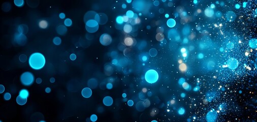 A vibrant, abstract background featuring blue bokeh lights and shimmering particles, creating a sense of depth and ethereal beauty.