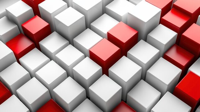 Abstract geometric pattern of red and white cubes.