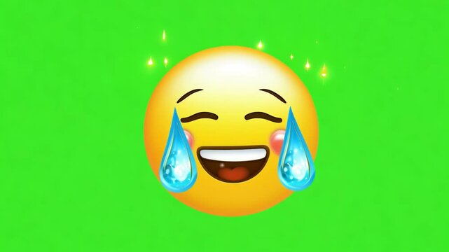 Animated emoji laughing with tears of joy on green screen