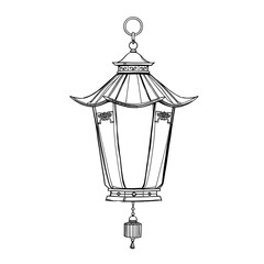 Line drawing of a Chinese lantern in the form of a frame. 