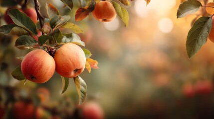 Red Apples on a Branch in Autumn Sunlight