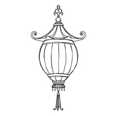 Line drawing of a Chinese lantern in the form of a frame. 