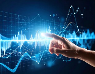 Hand interacting with digital data visualization