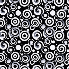 Modern abstract geometric seamless pattern in black and white circles.  Designed for wrapping paper, cards, website backgrounds, and presentations