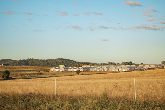 Rows of damaged hot houses on rural Australian farm