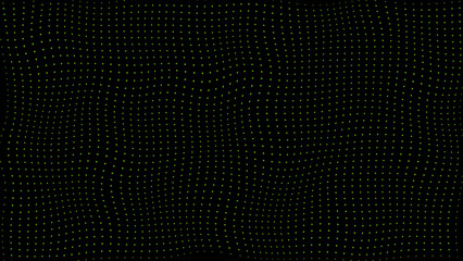 simple hi-tech wiggly movement lime green circular minimal dots on black background
