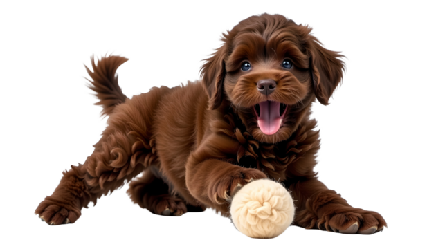 Happy Dog Moments with Toys and Joy Happy brown puppy playing with a toy. isolated png on a transparent background perfectly cutout