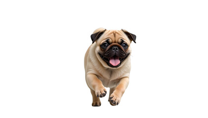 Fototapeta premium Happy Dog Moments with Toys and Joy Happy pug dog running with joy and excitement. isolated png on a transparent background perfectly cutout