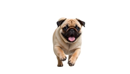 Happy Dog Moments with Toys and Joy Happy pug dog running with joy and excitement. isolated png on a transparent background perfectly cutout