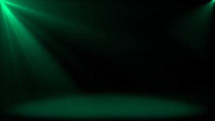 Abstract shinny light rays falling on floor, Turquoise optical flares dark background