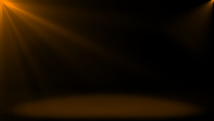 Abstract shinny light rays falling on floor, Orange optical flares dark background
