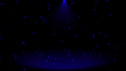 Abstract shinny light rays and particles falling on floor, Blue optical flares dark background