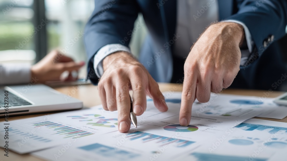 Aufkleber A man pointing at a graph on a table