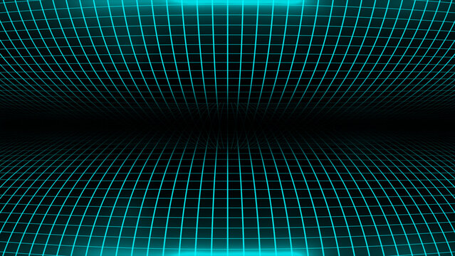 Hi-tech Cyan square pattern futuristic technology grid on black background