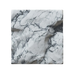 Crumpled white marble texture square with distinctive black veining pattern on transparent background