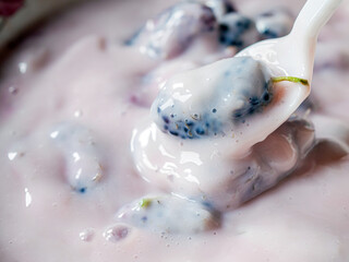 Macro texture of Tasty fruit yogurt background