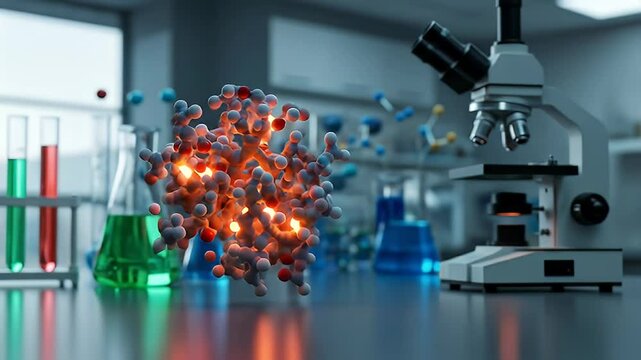 Colorful Molecular Structure Displayed in a Modern Science Lab