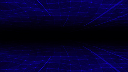 Abstract hi-tech lines and dots slowly moving futuristic plexus pattern with floating lines on black background