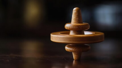 Spinning Wooden Dreidel on Dark Surface, Generative Ai