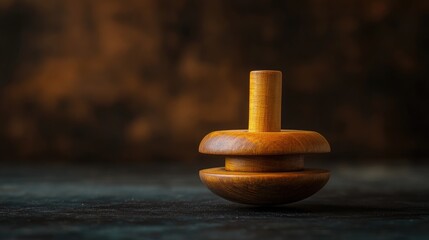 Spinning Wooden Dreidel on Dark Surface, Generative Ai