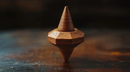Spinning Wooden Dreidel on Dark Surface, Generative Ai