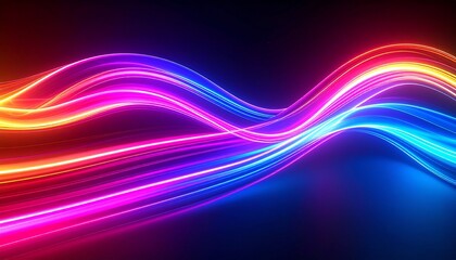 Fototapeta premium Abstract panoramic background with glowing neon lines in blue and purple