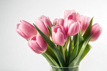 Fototapeta premium a vase filled with pink tulips on a table