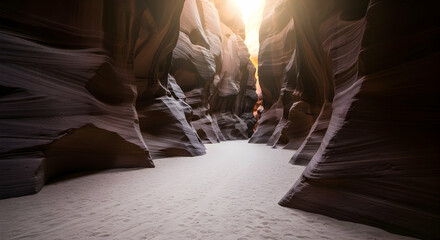 Naklejka premium Striated Walls Of A Sandy Canyon With Light Beams