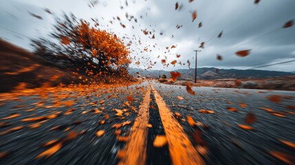 Autumn Leaves on a Windy Road