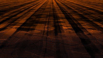 Orange color digital data flow particles cyber technology futuristic background, sci-fi digital particles background