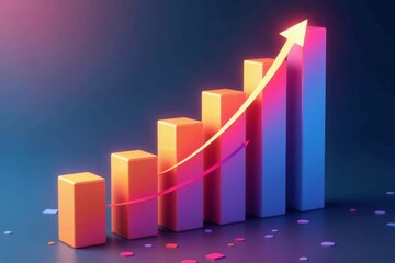 Snap a picture of a futuristic 3D bar graph displaying vibrant colors and an upward acceleration in sales growth.