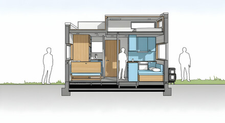 Innovative Sectional View Demonstrating Space Efficient Compact Living Home Design
