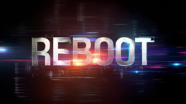 Futuristic concept of digital 'reboot' featuring glowing text and luminous effects, symbolizing innovation and new beginnings.