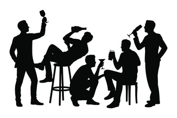 Naklejka premium People drinking alcoholic beverage isolated silhouette vector, Silhouettes of Men Drinking Alcohol 