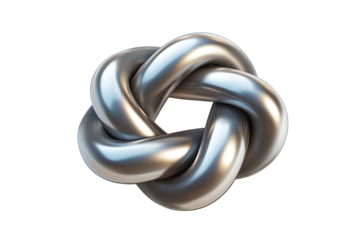 Metallic knot, 3D abstract, polished silver