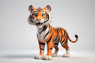 Naklejka premium Cartoon tiger stands, smiling, orange and black stripes
