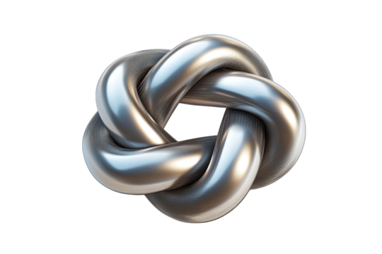 Metallic knot, 3D abstract, polished silver